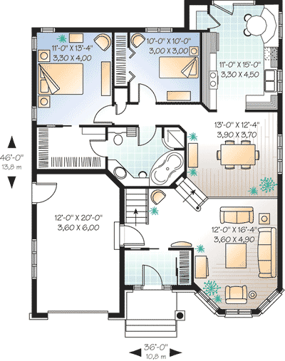Plan 21453DR: Multi-Faceted Living Room - Floor Plan - Main Level - Cottage, European