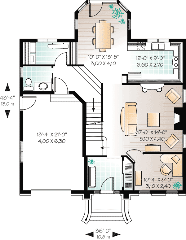 Plan 21456DR: Roomy Hous Plan with Mansard Roof - Floor Plan - Main Level - European