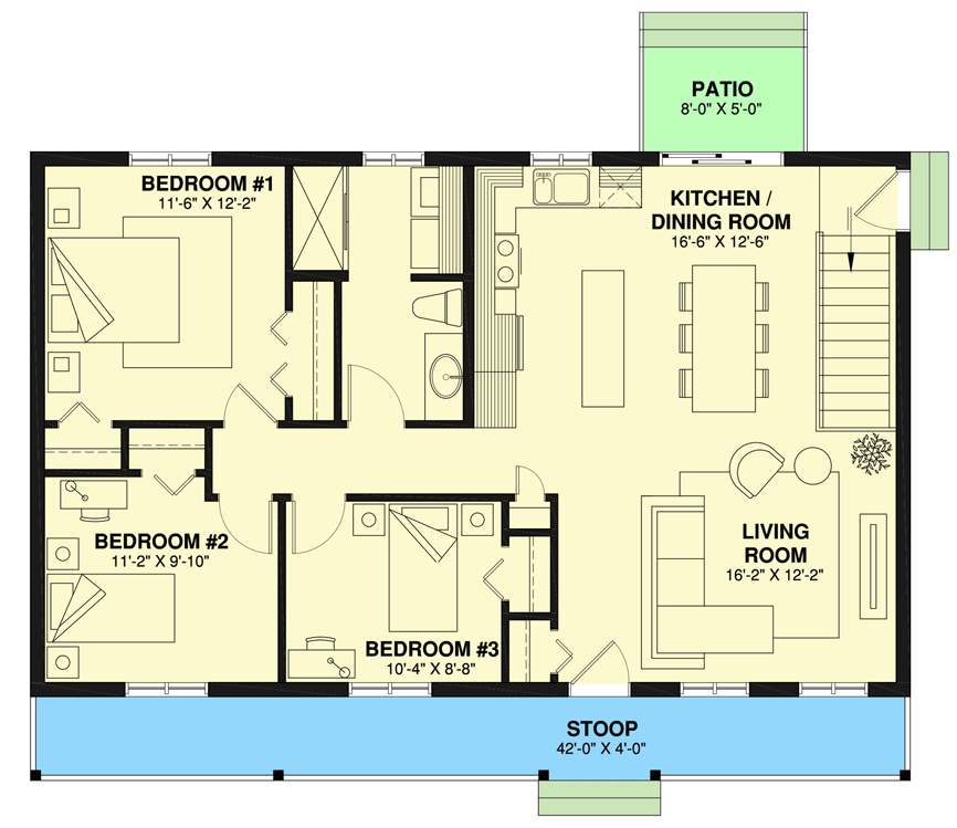 Plan 2146DR: Ranch With Full-Width Front Porch - Floor Plan - Main Level - Country, Ranch