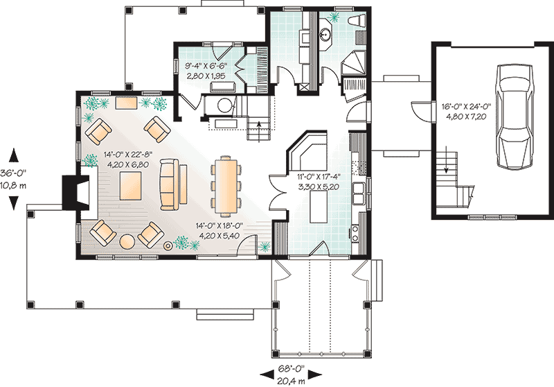 Plan 21480DR: Three Peaks, Four Beds - Floor Plan - Main Level - Country, European