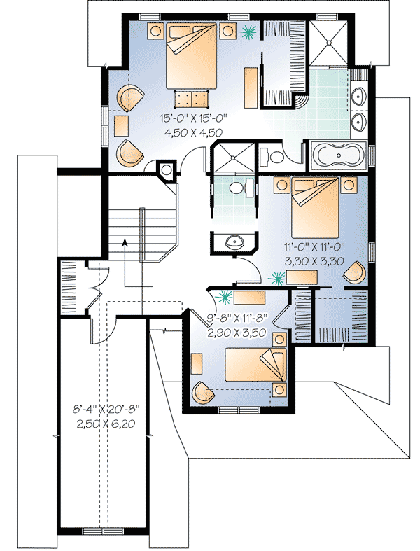 Plan 21481DR: Unique Three-Sided Fireplace - Floor Plan - 2nd Floor - Country, Traditional