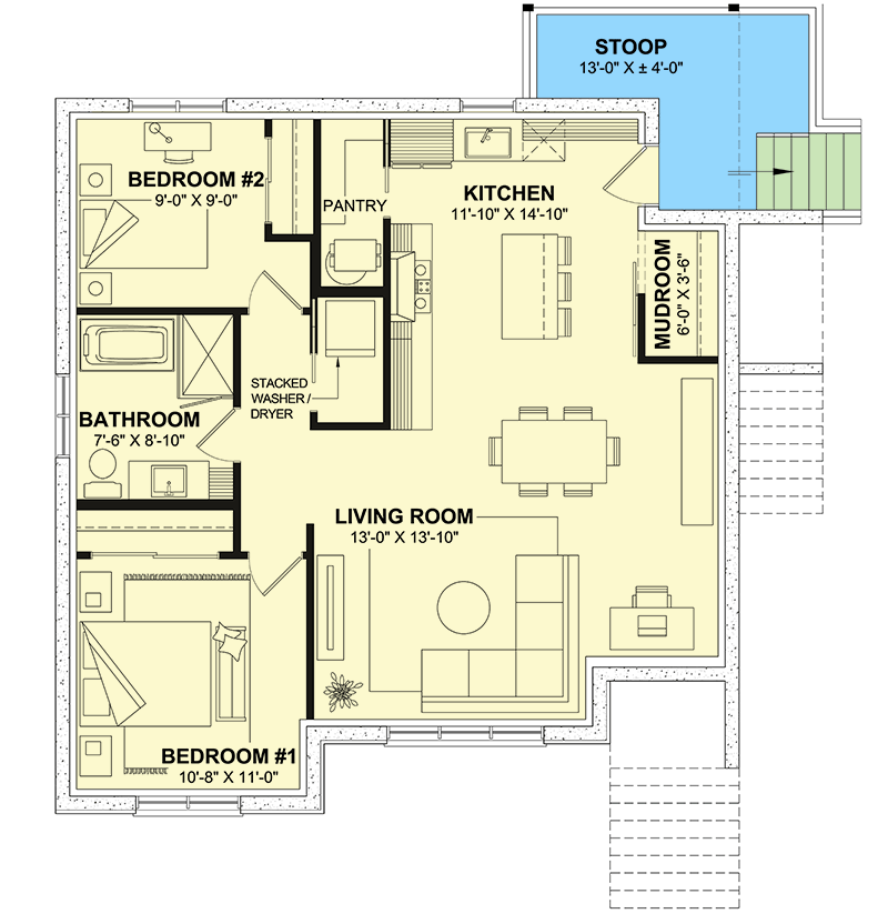 Plan 21487DR: Triplex with 3 Full-Floor 2 Bed Units - Architectural Designs - Floor Plan - Lower Level - Unit C - Traditional