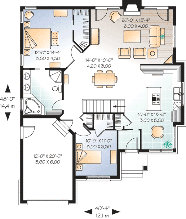 Plan 21489DR: Two Bedroom House Plan with Options - 1355 Sq Ft - Floor Plan - Main Level - Traditional