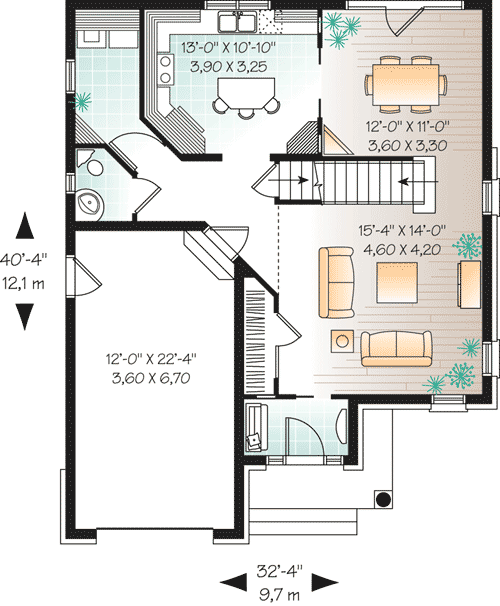 Plan 21494DR: 3-Bed House Plan with Fantastic Family Room - Floor Plan - Main Level - European, French Country
