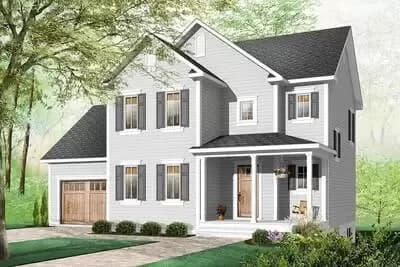 Compact Two-Story House Plan Design with 2-Car Garage - 1485 Sq Ft