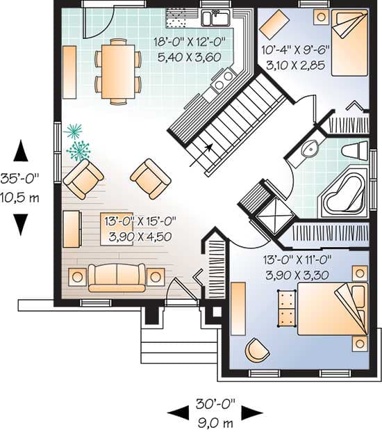 Plan 21500DR: Stone and Shakes - Floor Plan - Main Level - European, Southern