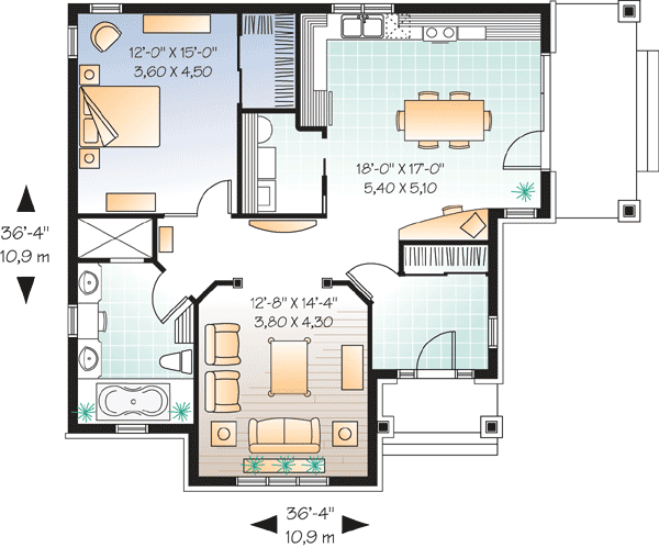 Plan 21501DR: Affordable One Bedroom Home Plan - Floor Plan - Main Level - Cottage, Country