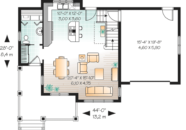 Plan 21505DR: Charming 1534 Sq Ft Country House with 3 Bedrooms - Floor Plan - Main Level - Country