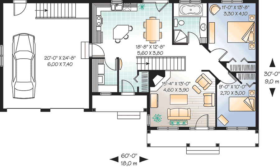 Plan 21520DR: Country Cottage Under 1100 Square Feet Offering Single-Level Living - Floor Plan - Main Level - Cottage, Country, Ranch