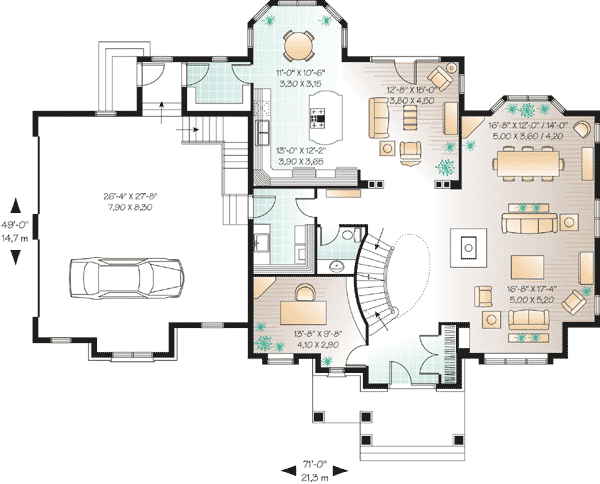 Plan 21542DR: European-Style House Plan with Stone Exterior and 3 Beds and 2-Car Garage - 3361 Sq Ft - Floor Plan - Main Level - European, Southern