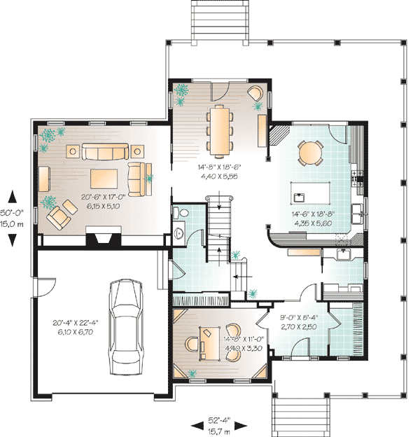 Plan 21544DR: Covered Wraparound Porch - Floor Plan - Main Level - Country, Craftsman