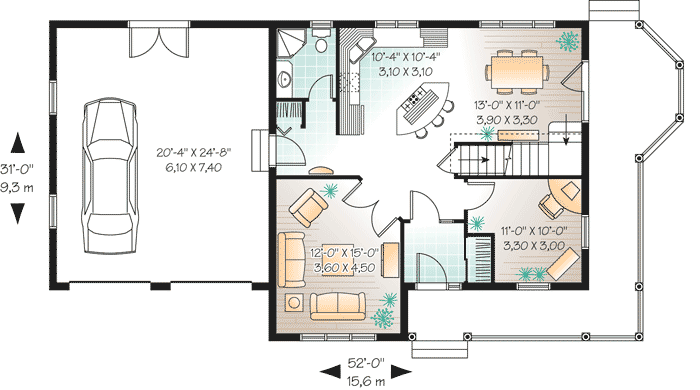Plan 21549DR: 3-Bed Country Home Plan with Home Office and a Bonus Room - Floor Plan - Main Level - Country, Craftsman