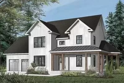 3-Bed Country Home Plan with Home Office and a Bonus Room