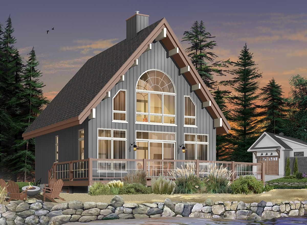 Plan 21553DR: Charming 3-Bedroom Cottage with Wraparound Porch - 1300 Sq Ft - Image #6 - A-Frame, Cabin, Cottage, Country, Vacation