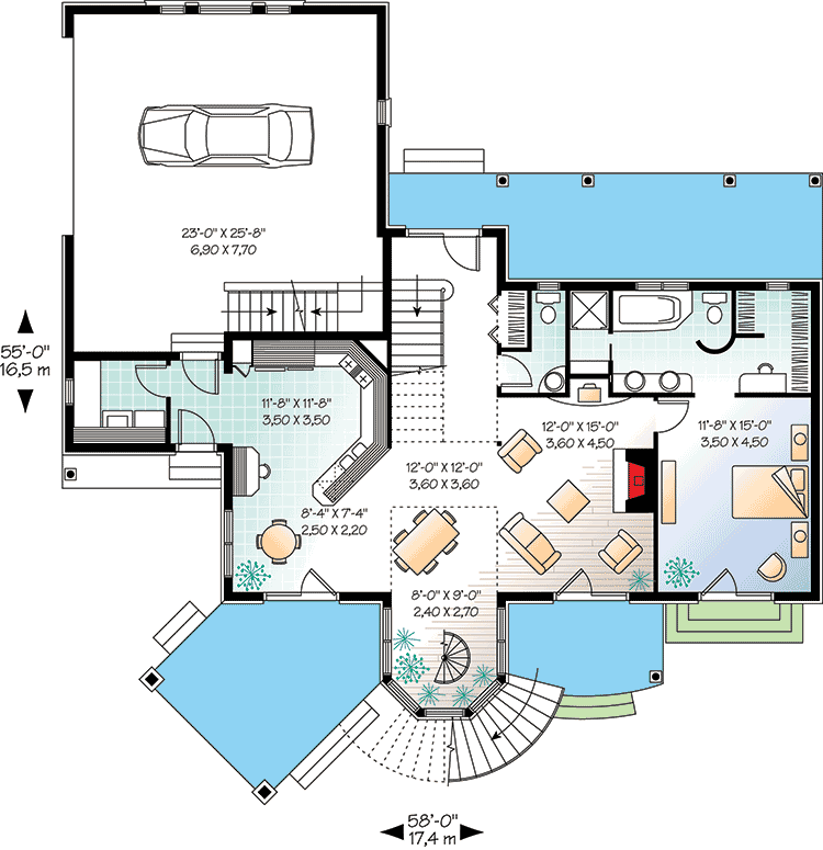 Plan 21556DR: Two-Story Atrium - Floor Plan - Main Level - Country, Vacation