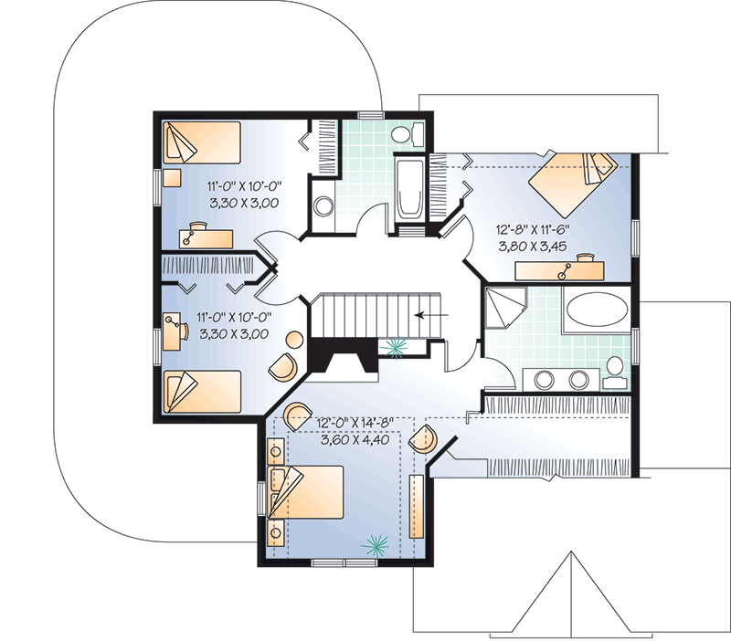 Plan 21560DR: Country Home Plan with Two Curved Porches - Floor Plan - 2nd Floor - Country, Farmhouse, Traditional