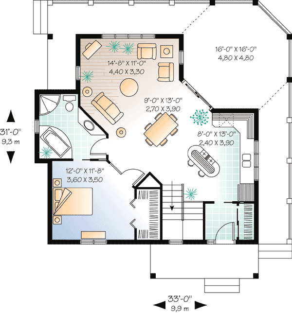 Plan 21568DR: Great Coastal Home Plan - Floor Plan - Main Level - Cottage, Vacation