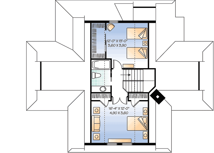 Plan 21569DR: Four-Season 3 Bedroom Lake House Plan with Drive Under Garage - 1832 Sq Ft - Floor Plan - 2nd Floor - Cottage, Country, Craftsman, Mountain, Traditional, Vacation