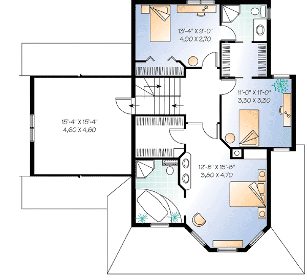 Plan 21570DR: Classic Porch and Bay Windows - Floor Plan - 2nd Floor - Country, Traditional