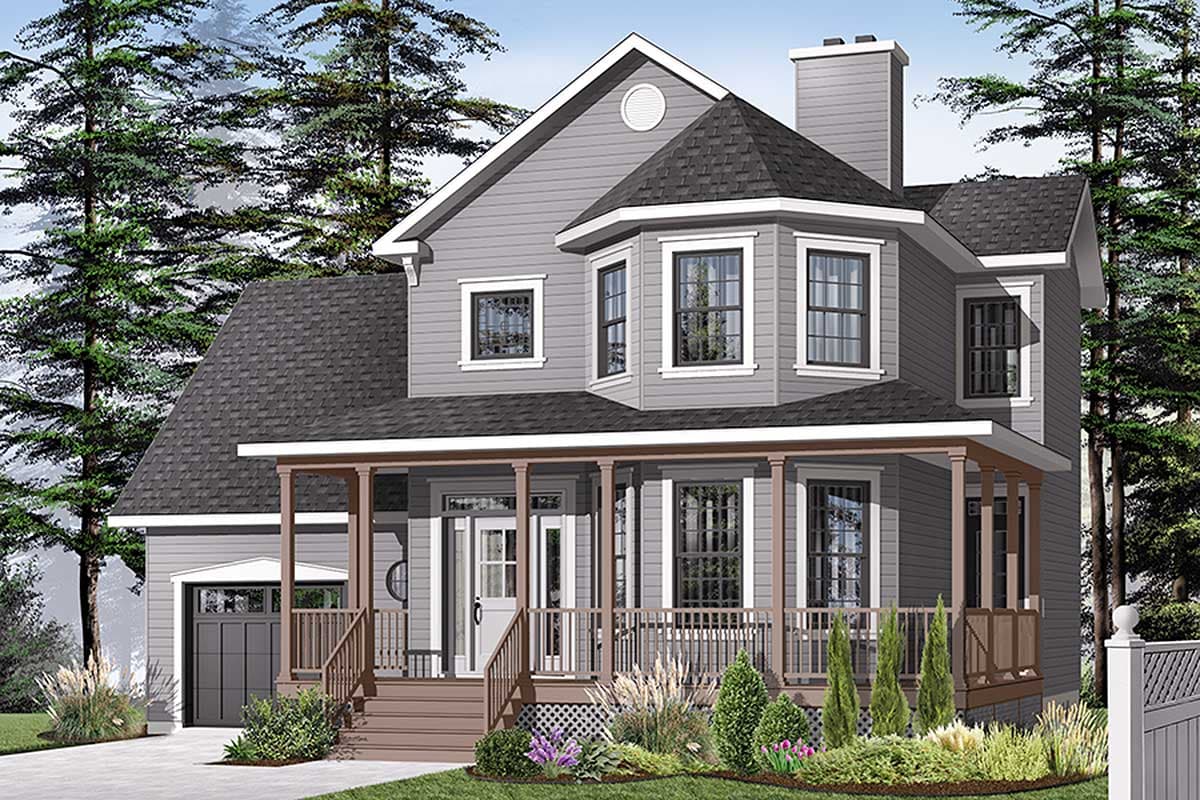 Plan 21570DR: Classic Porch and Bay Windows - Image #4 - Country, Traditional