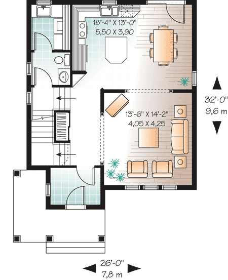 Plan 21589DR: Narrow Lot Traditional Home Plan - Floor Plan - Main Level - Traditional