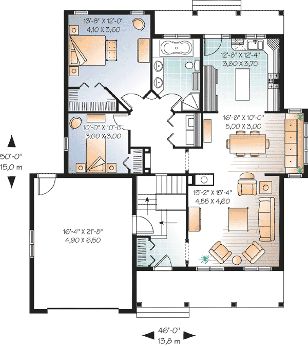 Plan 21614DR: Comfortable Porches Front and Back - Floor Plan - Main Level - Country, Craftsman