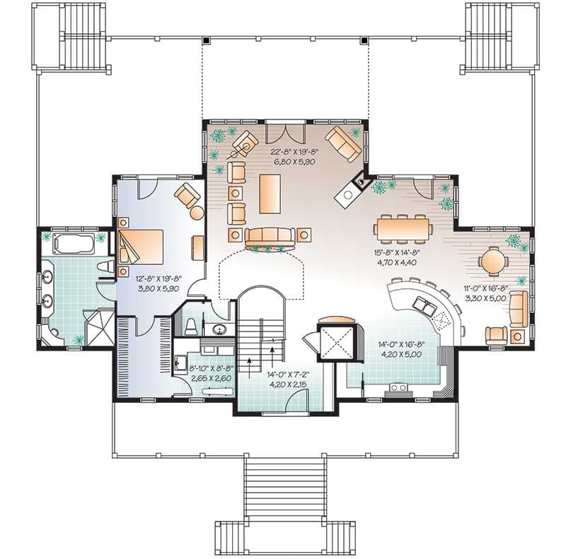 Plan 21638DR: Vacation Beach House Plan - Floor Plan - Main Level - Beach, Florida-Style, Vacation