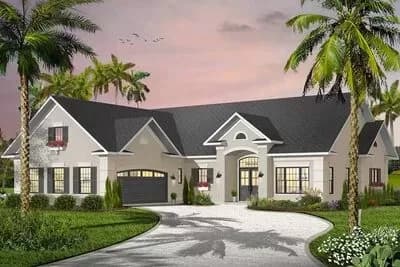 3-Bed House Plan with Courtyard Garage and Bonus Above