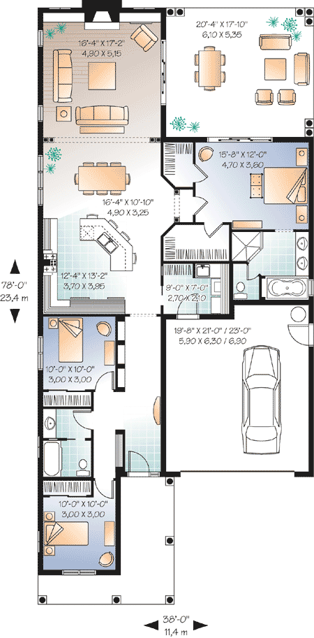 Plan 21650DR: Narrow Lot Florida House Plan - Floor Plan - Main Level - Florida-Style, Ranch
