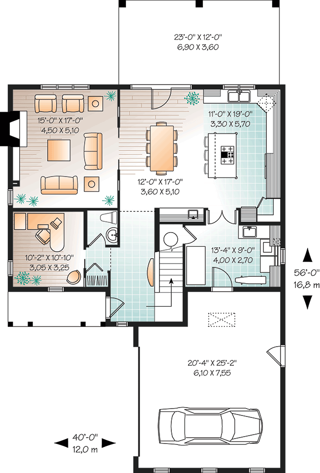Plan 21652DR: Simplified Concrete (or 2x6) Construction - Floor Plan - Main Level - European