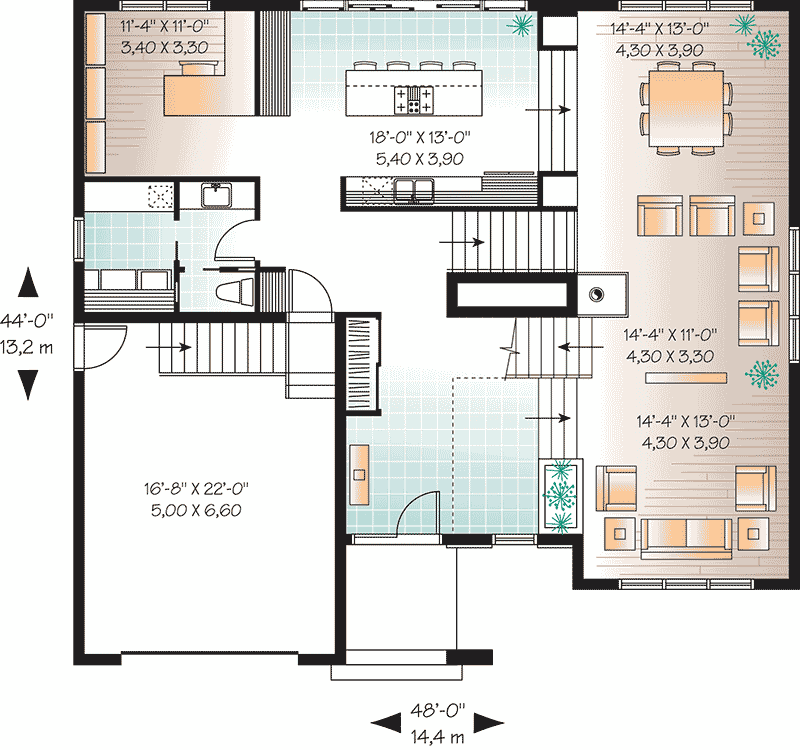 Plan 21679DR: Modern House Plan with 2nd Floor Terace - Floor Plan - Main Level - Contemporary