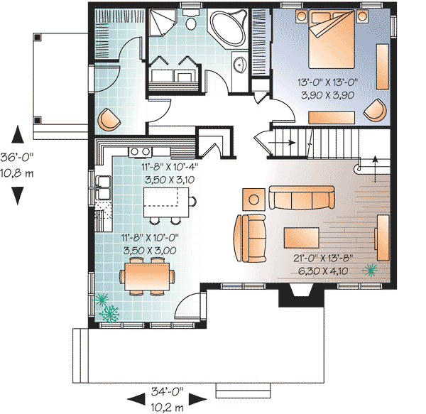 Plan 21681DR: Farmhouse Modern Cottage style house plan offering lots of natural light.  - Floor Plan - Main Level - Traditional