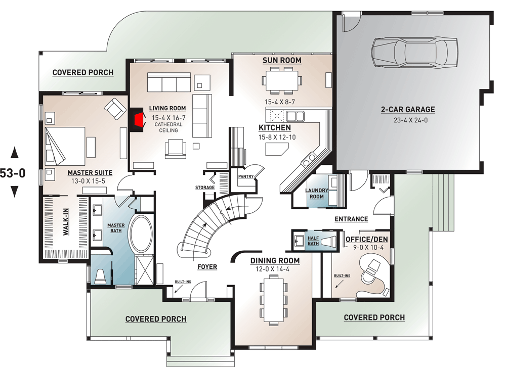 Plan 2171DR: Charming Home Plan with a Home Office - Floor Plan - Main Level - Country, Farmhouse