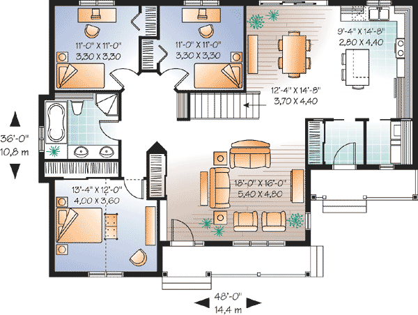 Plan 21719DR: Three Bedroom with Options - Floor Plan - Main Level - Cottage