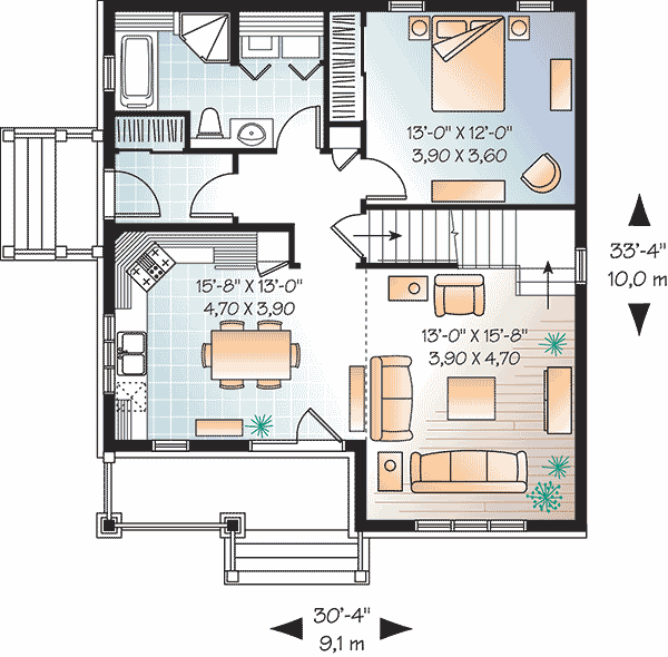 Plan 21735DR: Cozy Cottage with Covered Porch - Floor Plan - Main Level - Traditional