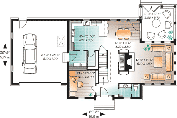 Plan 21743DR: 3-Story House Plan with Third Floor Rec Room - 2786 Sq Ft - Floor Plan - Main Level - Traditional