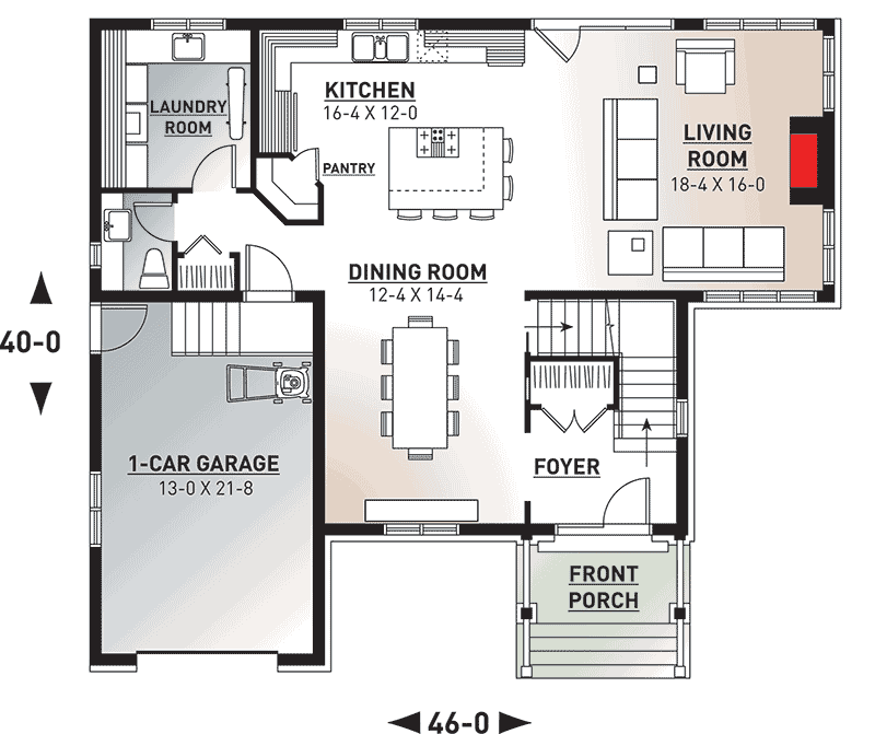 Plan 21745DR: 4-Bed House Plan with Large Laundry Room - Floor Plan - Main Level - Traditional