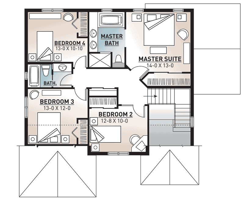 Plan 21745DR: 4-Bed House Plan with Large Laundry Room - Floor Plan - 2nd Floor - Traditional