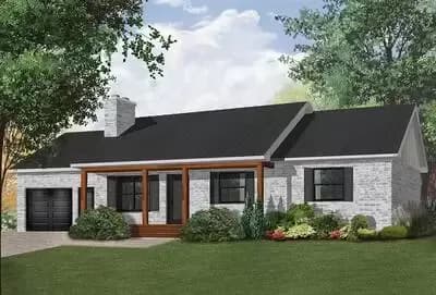 58-Foot Wide 3 Bed House Plan with 1-Car Garage - 1204 Sq Ft