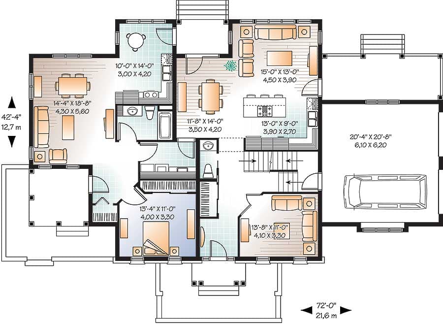 Plan 21765DR: Multi-Generational House Plan withUnits Linked by Laundry Room - 2442 Sq Ft and 870 Sq Ft - Floor Plan - Main Level - Traditional