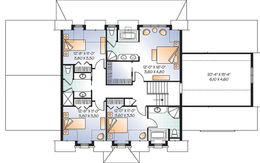 Plan 21765DR: Multi-Generational House Plan withUnits Linked by Laundry Room - 2442 Sq Ft and 870 Sq Ft - Floor Plan - 2nd Floor - Traditional