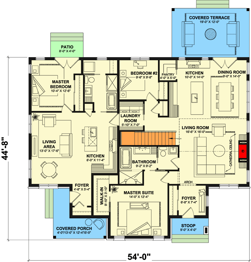 Plan 21766DR: One-Story Multi-Generation House Plan with Linked 1-Bed and 2-Bed Units  - Floor Plan - Main Level - Modern, New American, Traditional