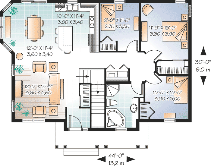 Plan 21786DR: 3-Bed House Plan with Solarium-Like Kitchen - Floor Plan - Main Level - Ranch