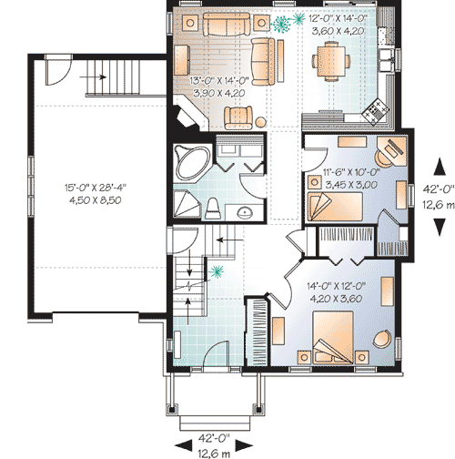Plan 21808DR: Flexible Starter Home - Floor Plan - Main Level - Traditional