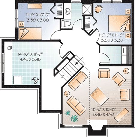 Plan 21815DR: Airy Family Room with Fireplace - Floor Plan - Basement