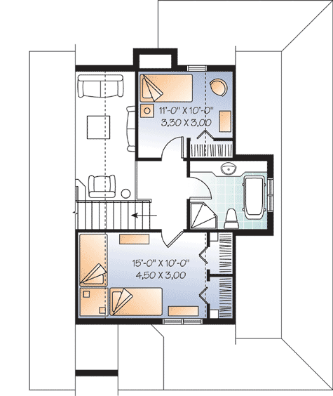 Plan 21829DR: 3 Bedroom Country House Plan with Three-Sided Covered Porch - 1370 Sq Ft - Floor Plan - 2nd Floor - Cottage, Country, Traditional