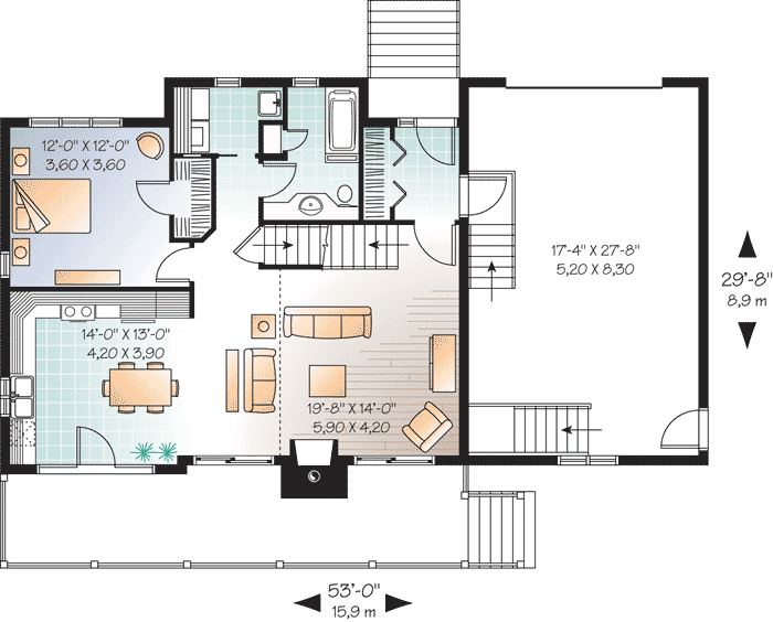 Plan 21866DR: Year-Round Vacation Cottage with 2-Story Living Room - Floor Plan - Main Level - Cottage, Vacation