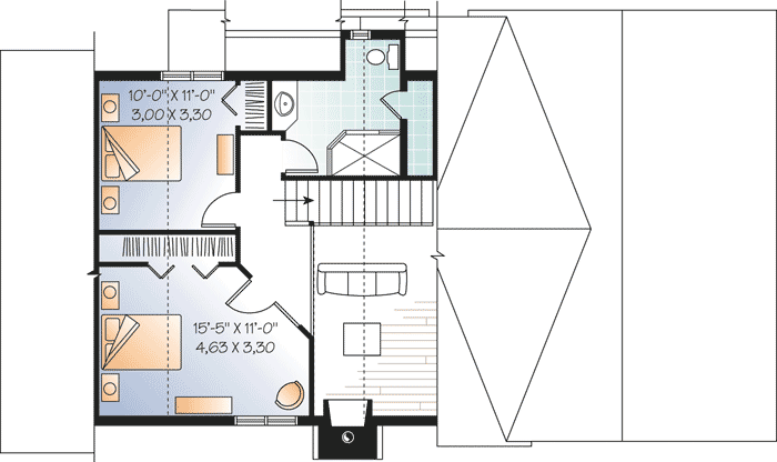 Plan 21866DR: Year-Round Vacation Cottage with 2-Story Living Room - Floor Plan - 2nd Floor - Cottage, Vacation