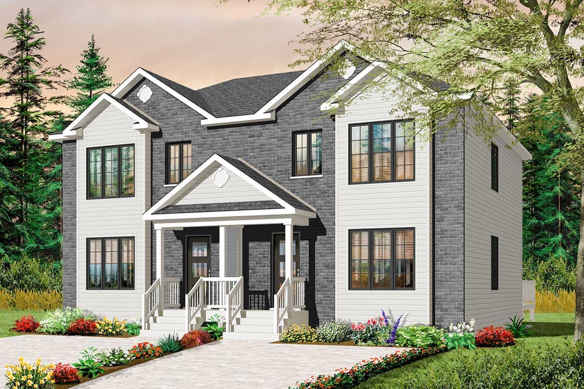 Plan 21867DR: Duplex House Plan with Brick Exterior - 3 Bedroom Units - 1370 Sq Ft Each - Image #4