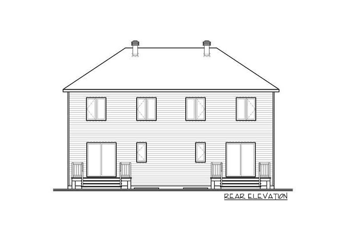 Plan 21867DR: Duplex House Plan with Brick Exterior - 3 Bedroom Units - 1370 Sq Ft Each - Image #5